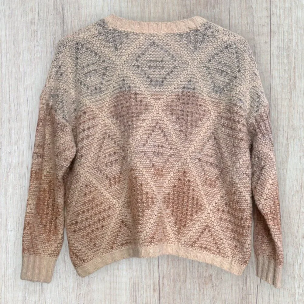 Common Threads Chunky Knit Sweater Neutral Geometric Boho Cozy V-Neck M/L